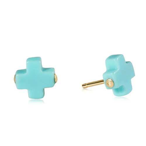 E Newton Signature Cross Stud Turquoise