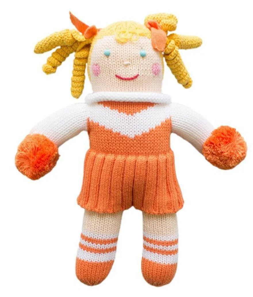 Cheerleader Knit Doll - Orange & White 7” Rattle