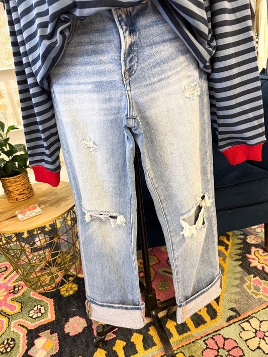 Corey Mid Rise Straight Cuffed Jeans