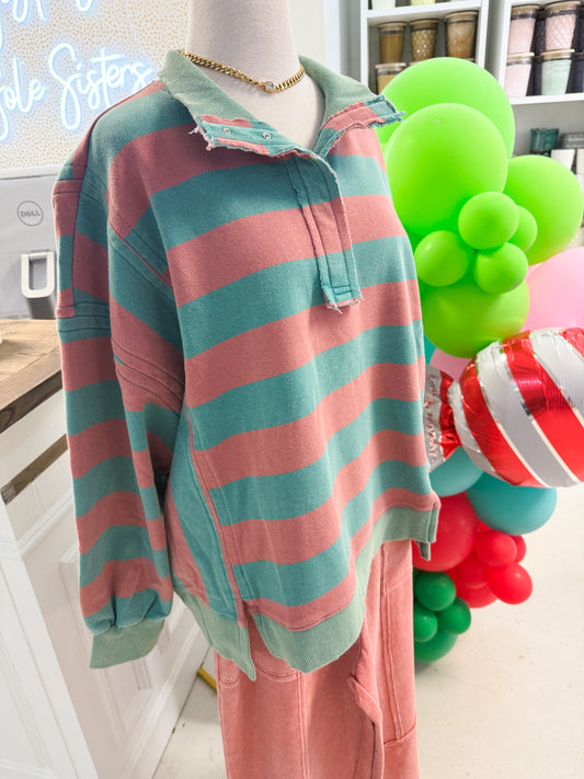 Briar Stripe Top Coral