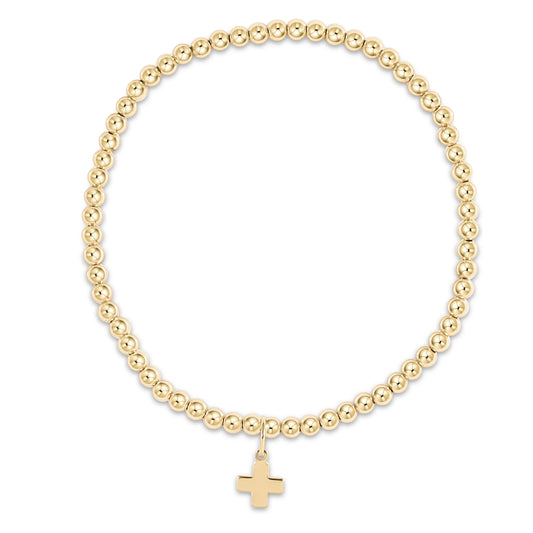 E Newton Classic Gold 3mm Small Charm Cross Bracelet