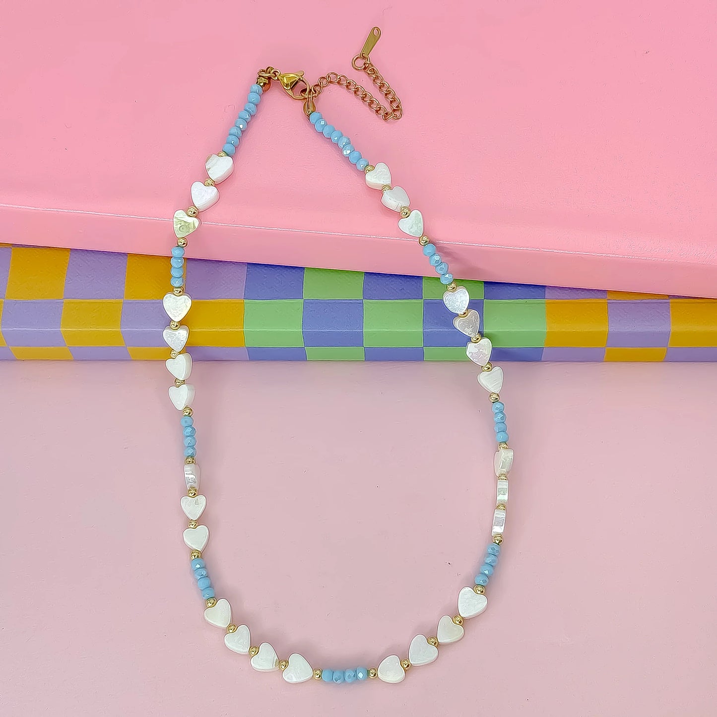 Candy Hearts Necklace Aqua