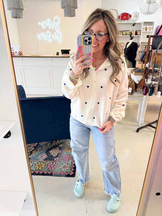 Heart Embroidery Piper Cardigan Ivory