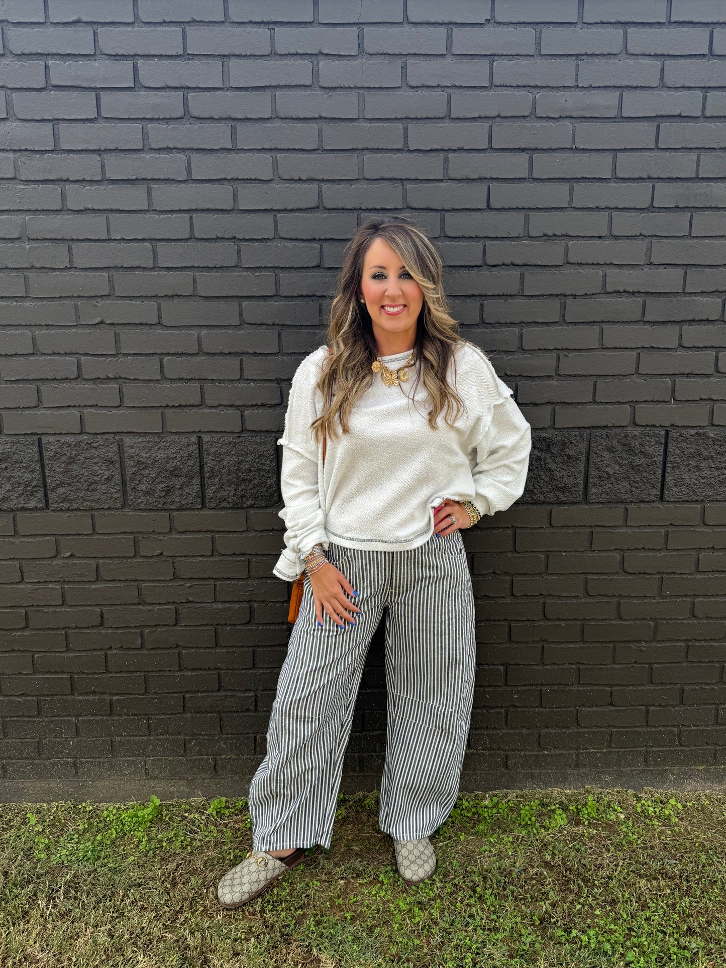 Cate Navy Stripe Barrel Pants