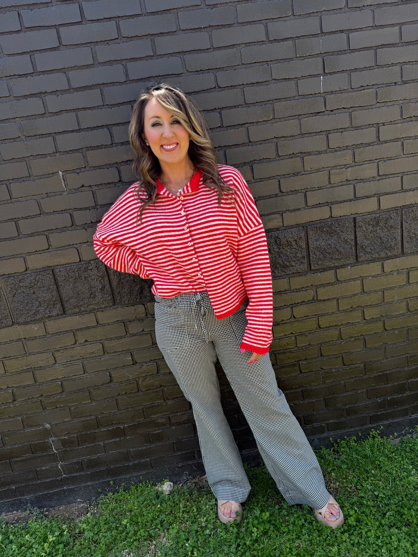 Piper Cardigan Red Stripe