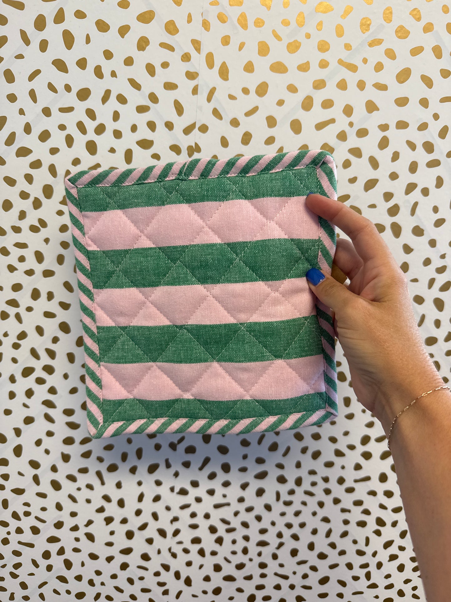 Striped Pot Holder Green