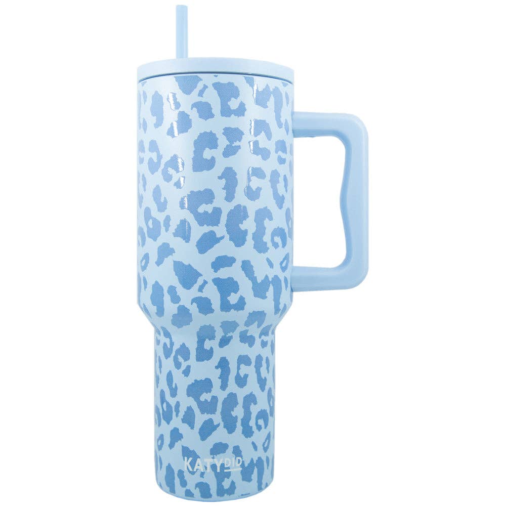 Modern Light Blue Leopard 38 Oz Tumbler Cup w/ Handle: Light Blue