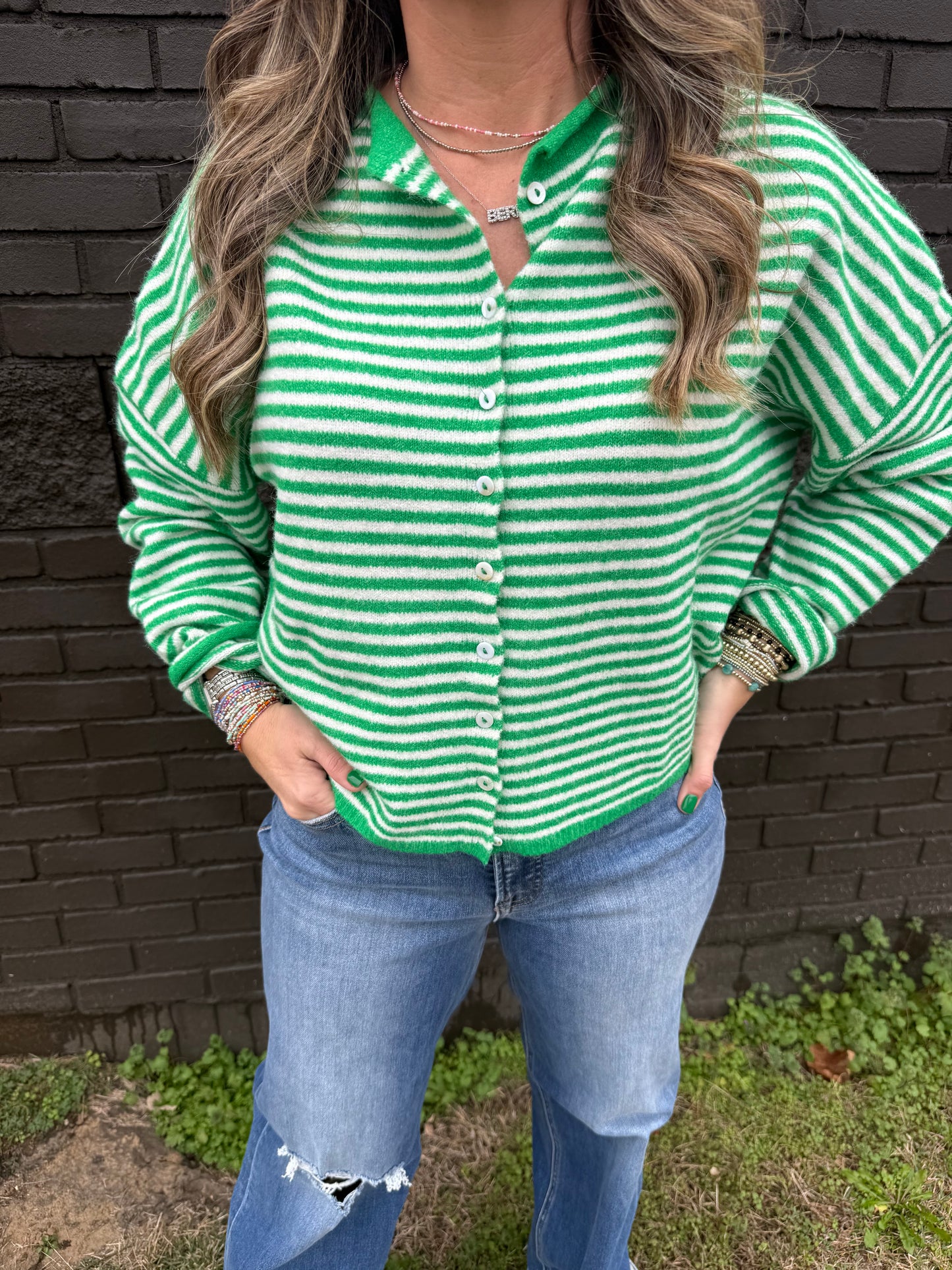Piper Stripe Green Cardigan