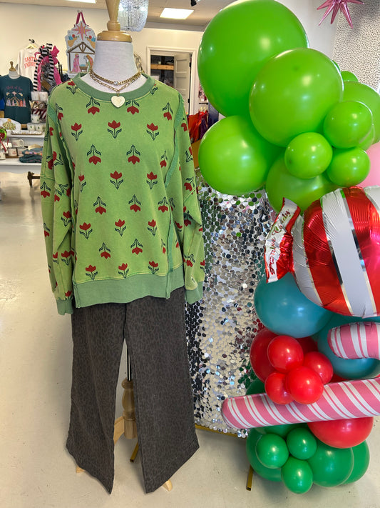 Pops of Flowers Green Top