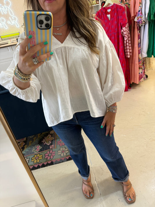 Baylor Bubble Sleeve White Top