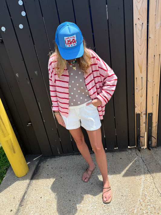 Piper Red/Pink Stripe Cardigan
