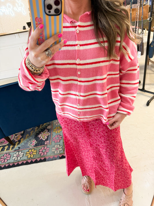 Rosy Stripe Cardigan