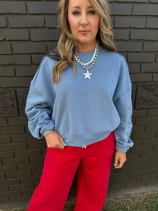 Star Patched Up Blue Sweatshirt