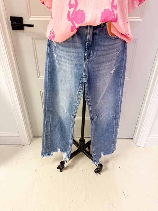 Sarah Slouchy Crop Barrel Jean Dark