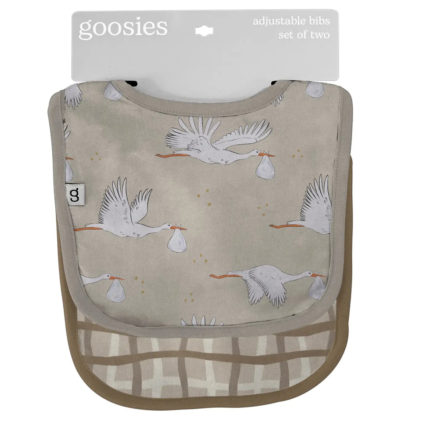 Goosies Beige Neutral Storks Bibs