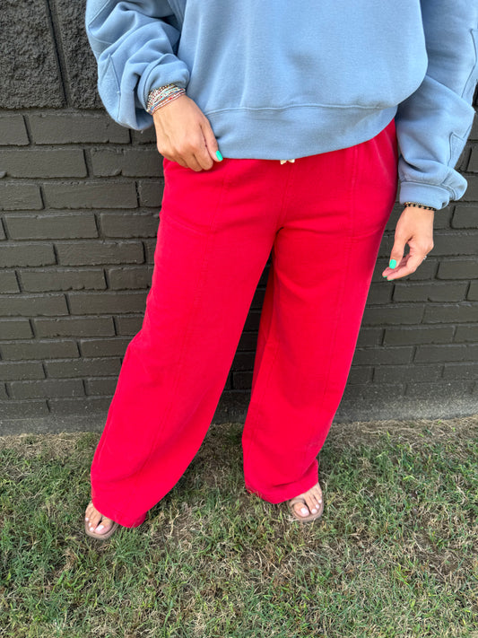 Lazy Day Drawstring Pants Red