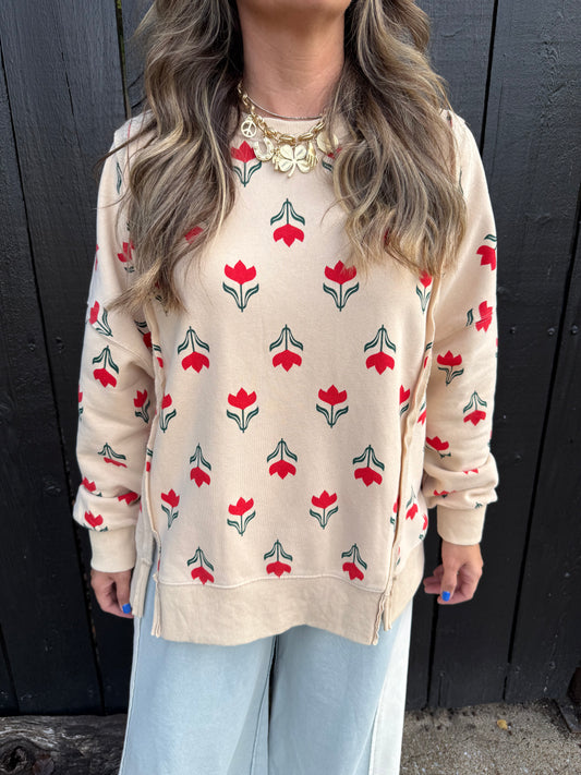 Pops of Flowers Cream Top