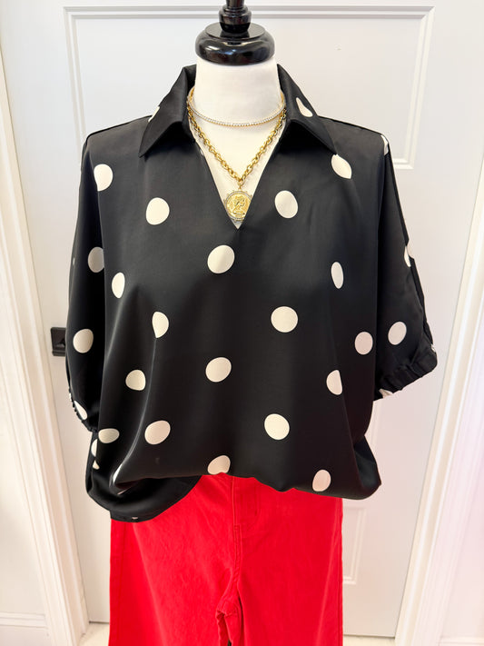 Puttin On The Polka Dot Top Black