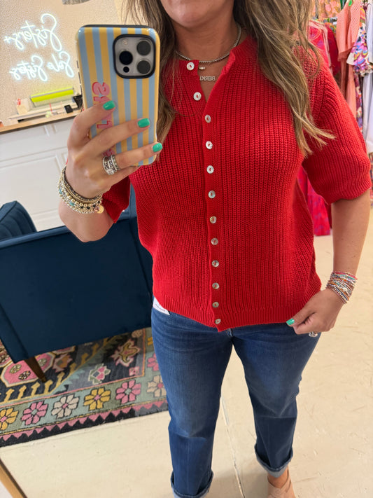 Papaya Button Sweater