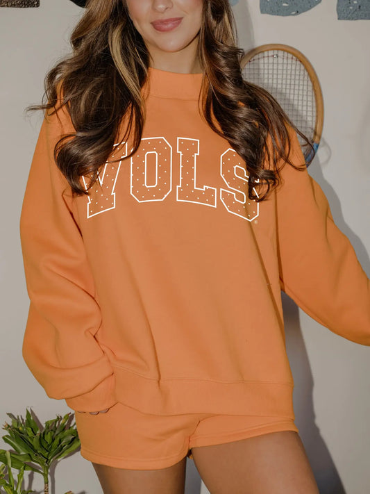 VOLS Polka Dot Puff Mock Neck Sweatshirt