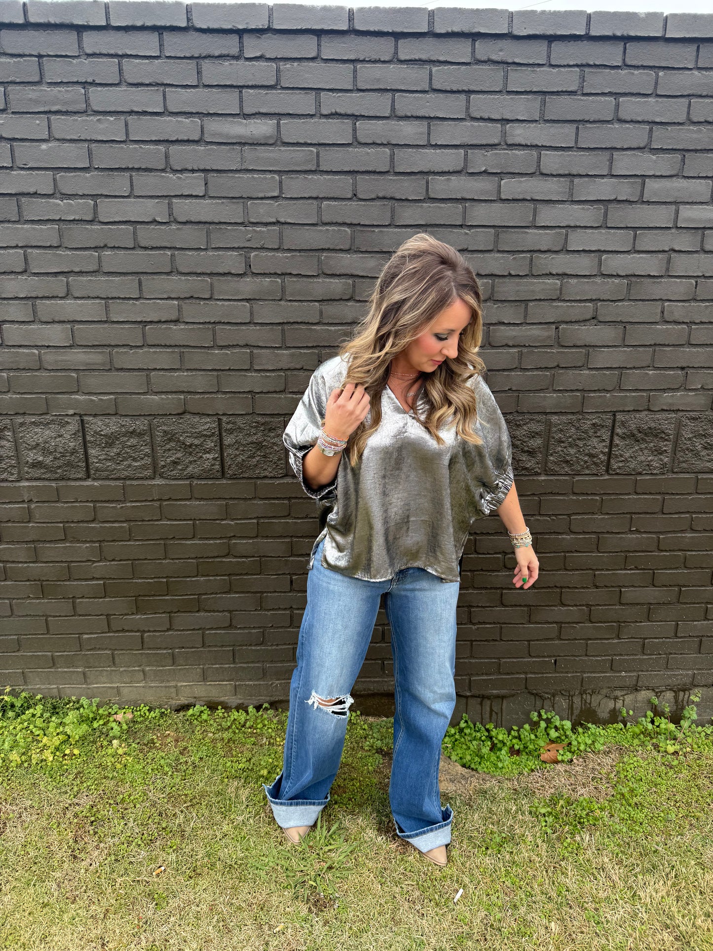 Shimmer My Way Charcoal Top