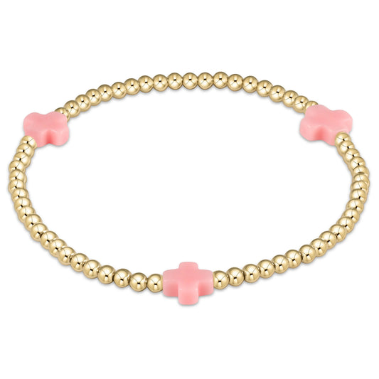 E Girl Signature Cross Gold 3mm Bracelet Pink