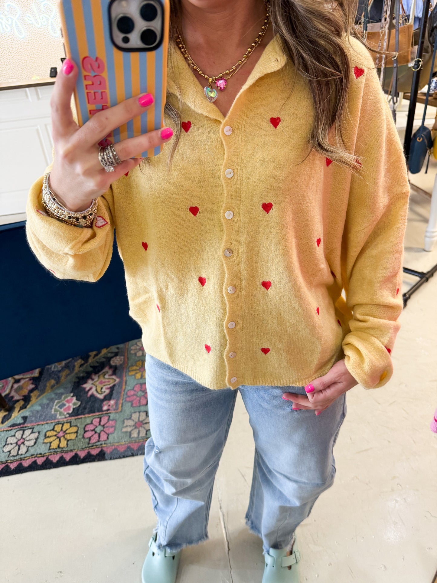 Heart Embroidery Piper Cardigan Honey