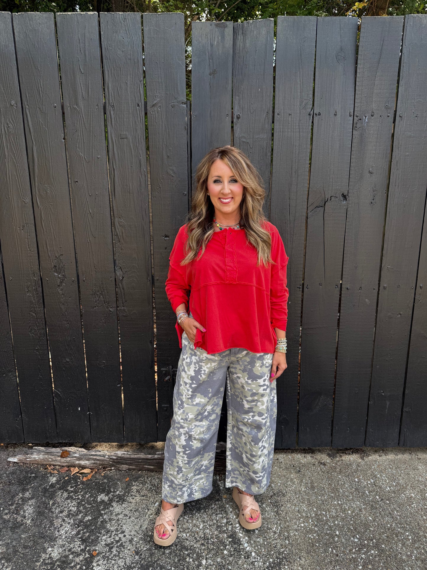 Henry Red Henley Top