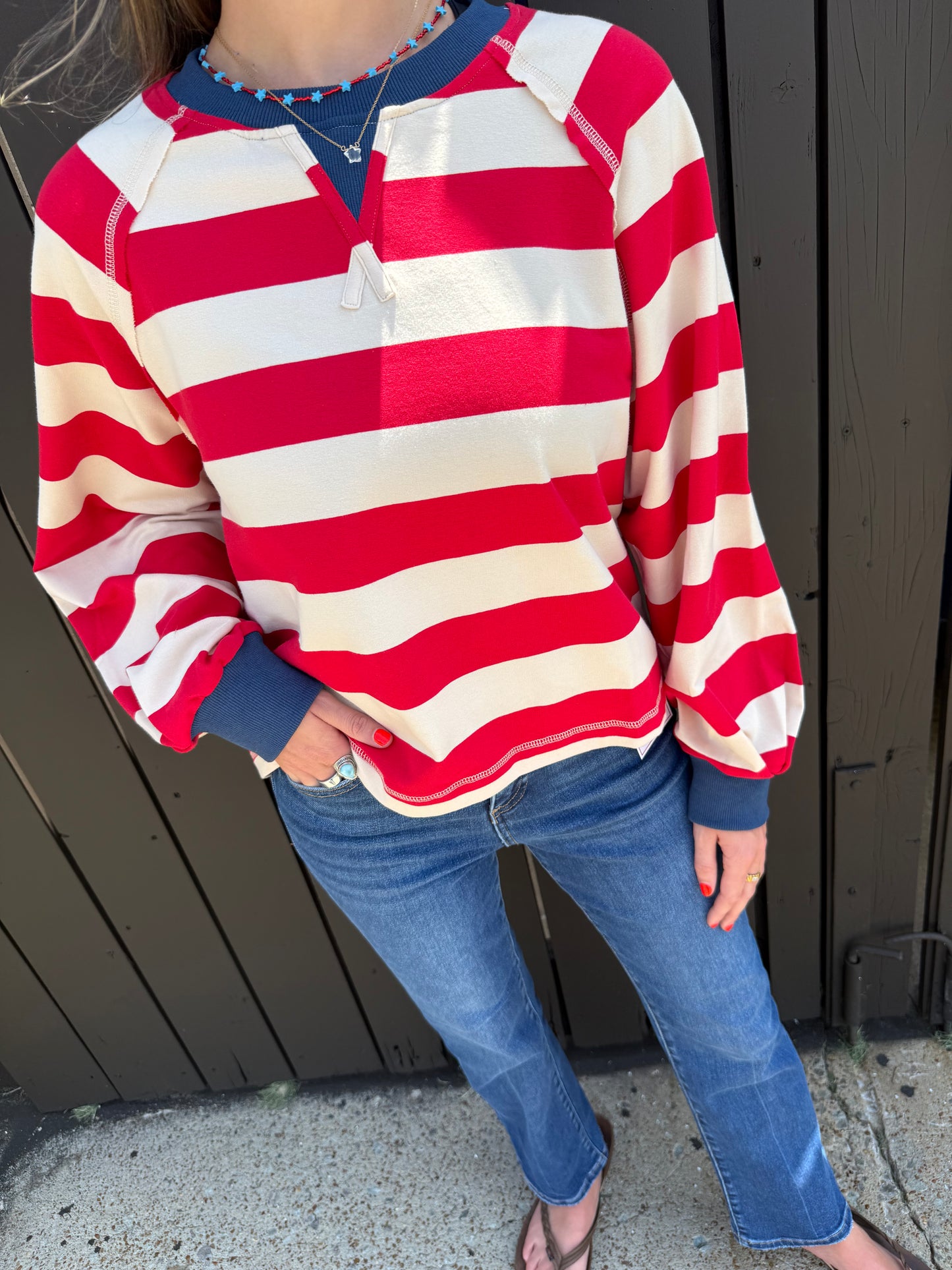 Playful Stripes Top Red