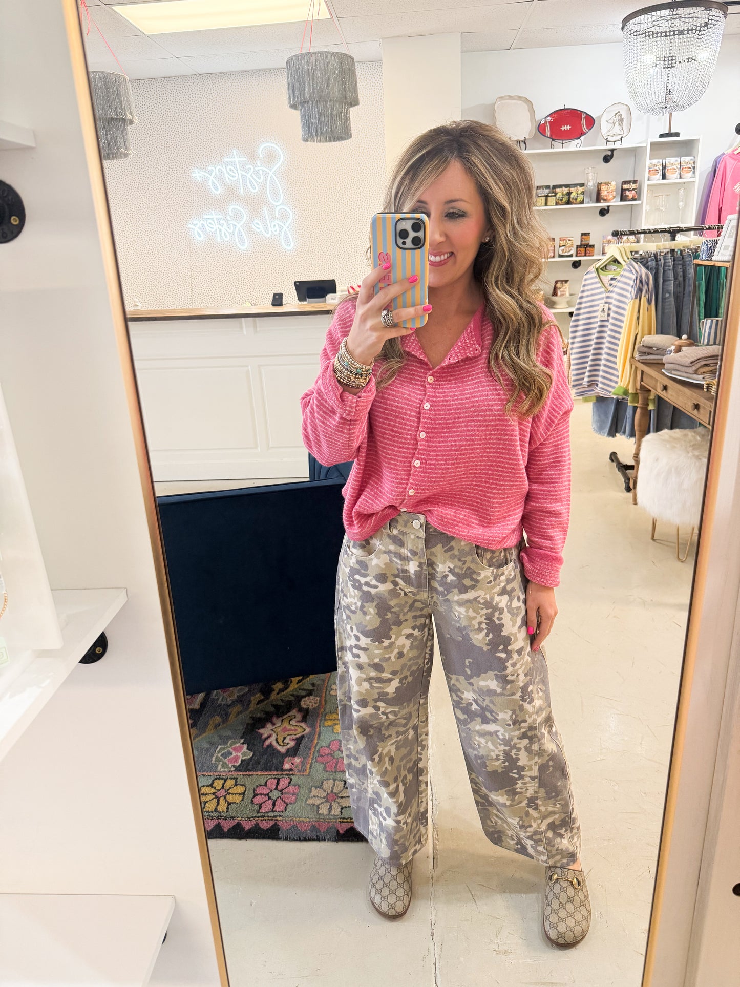 Piper Cardigan Hot Pink Stripe