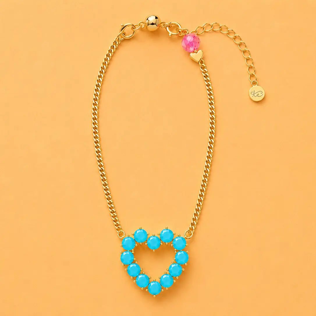 14K Gold-Plated Necklace - Gem Heart - Katie Turquoise