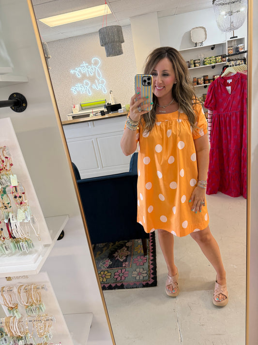 Peyton Orange Polka Dot Dress