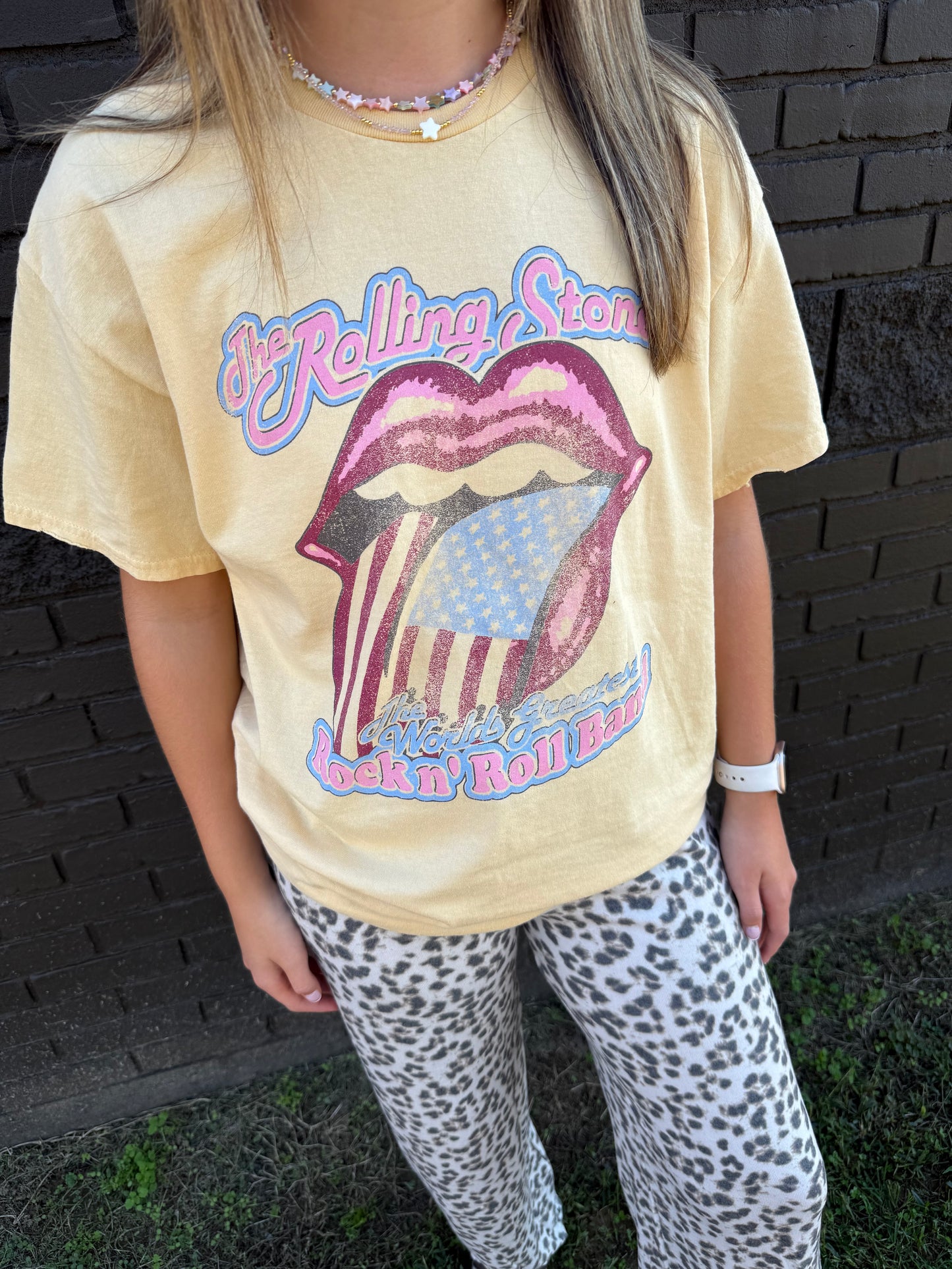 Rolling Stones Yellow Thrifted Tee