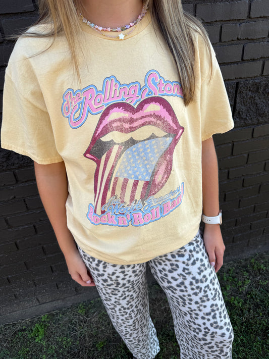 Rolling Stones Yellow Thrifted Tee