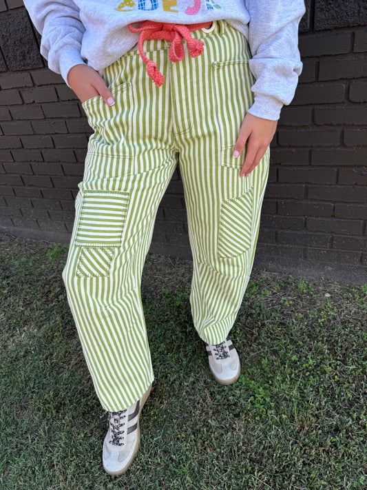 Green Stripe Barrel Pants