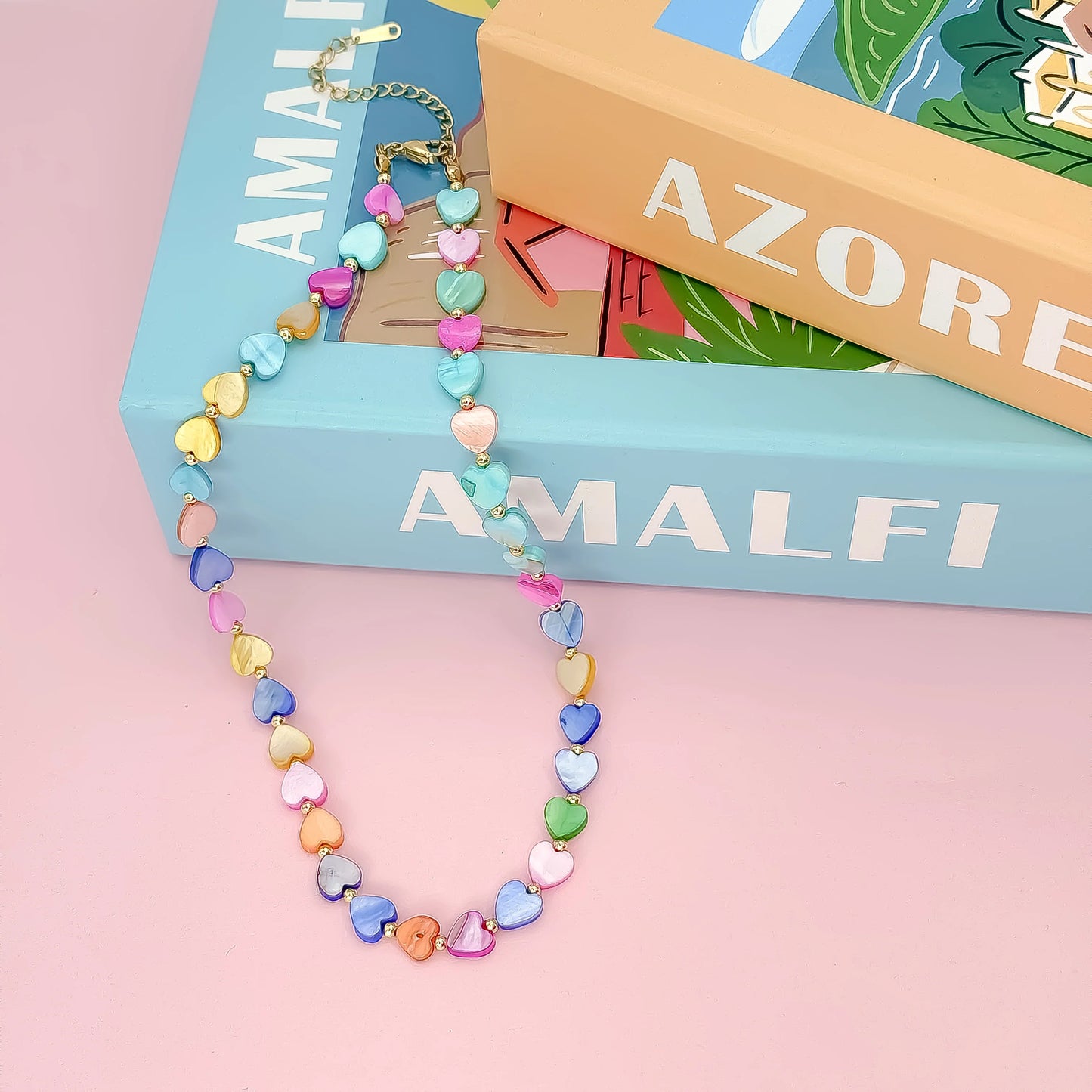 Lots of Hearts Necklace Rainbow