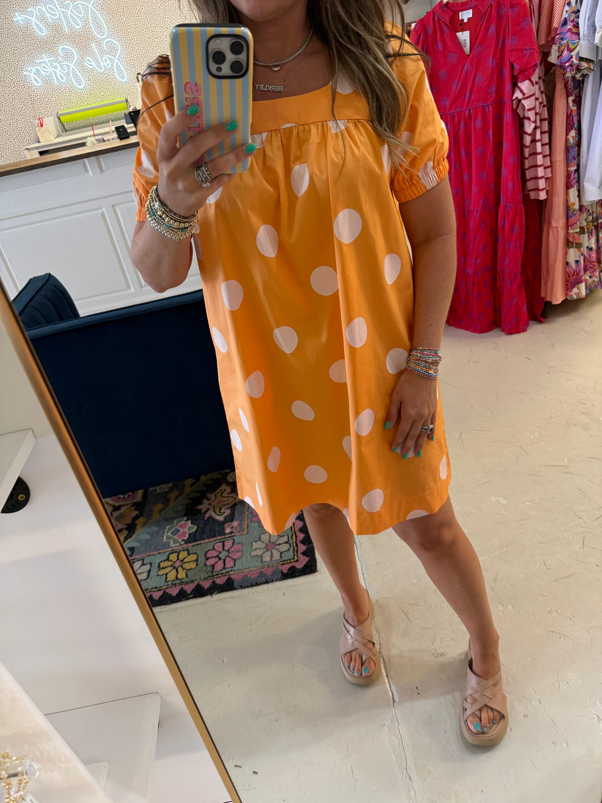 Peyton Orange Polka Dot Dress