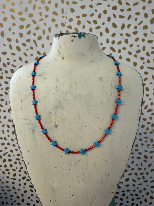 Halo Star Necklace Red/Blue