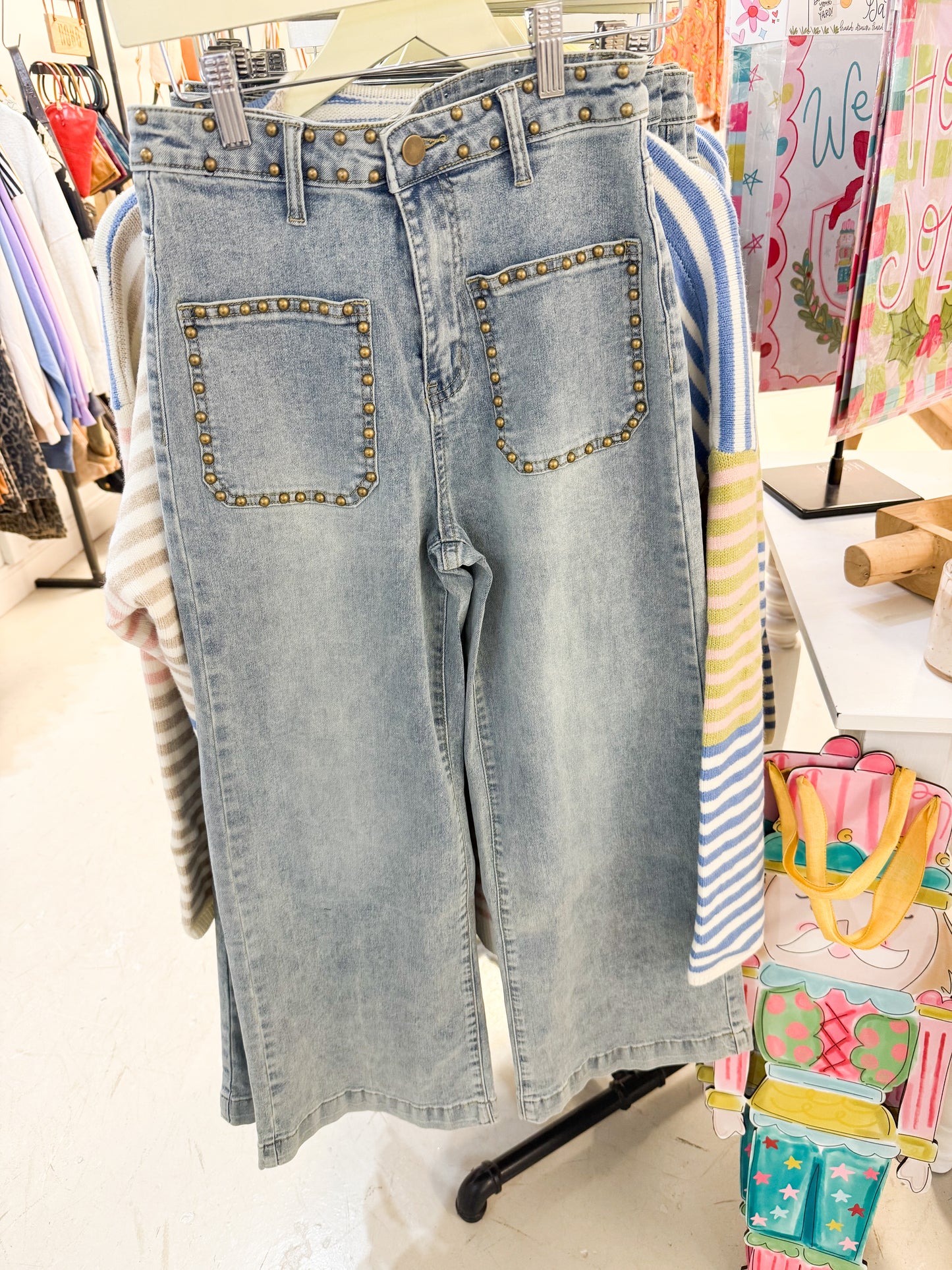Studded Denim Pocket Jeans