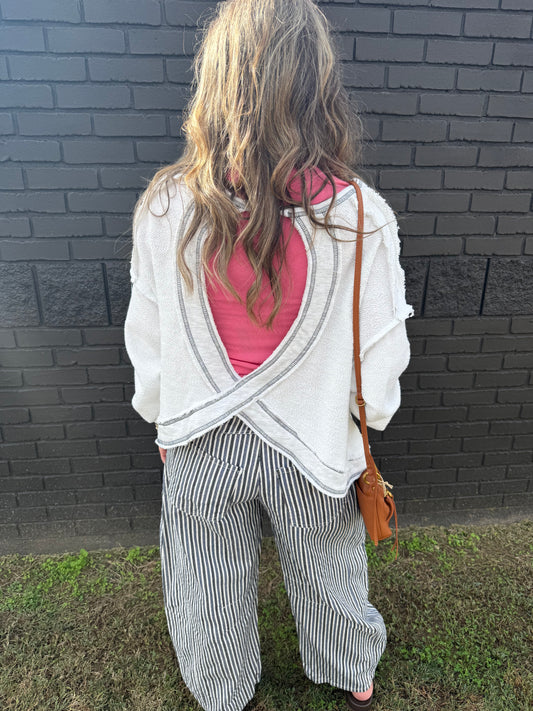 Yaya Open Back Grey Top