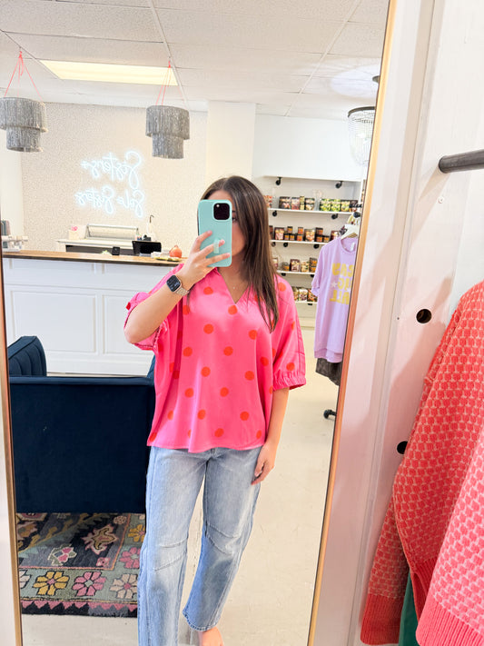 Puttin On The Polka Dot Top Pink