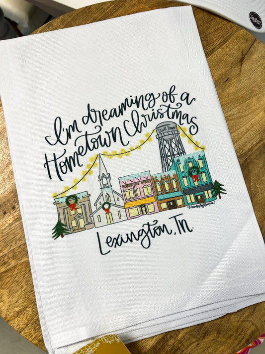 Dreaming of Hometown Christmas Tea Towel