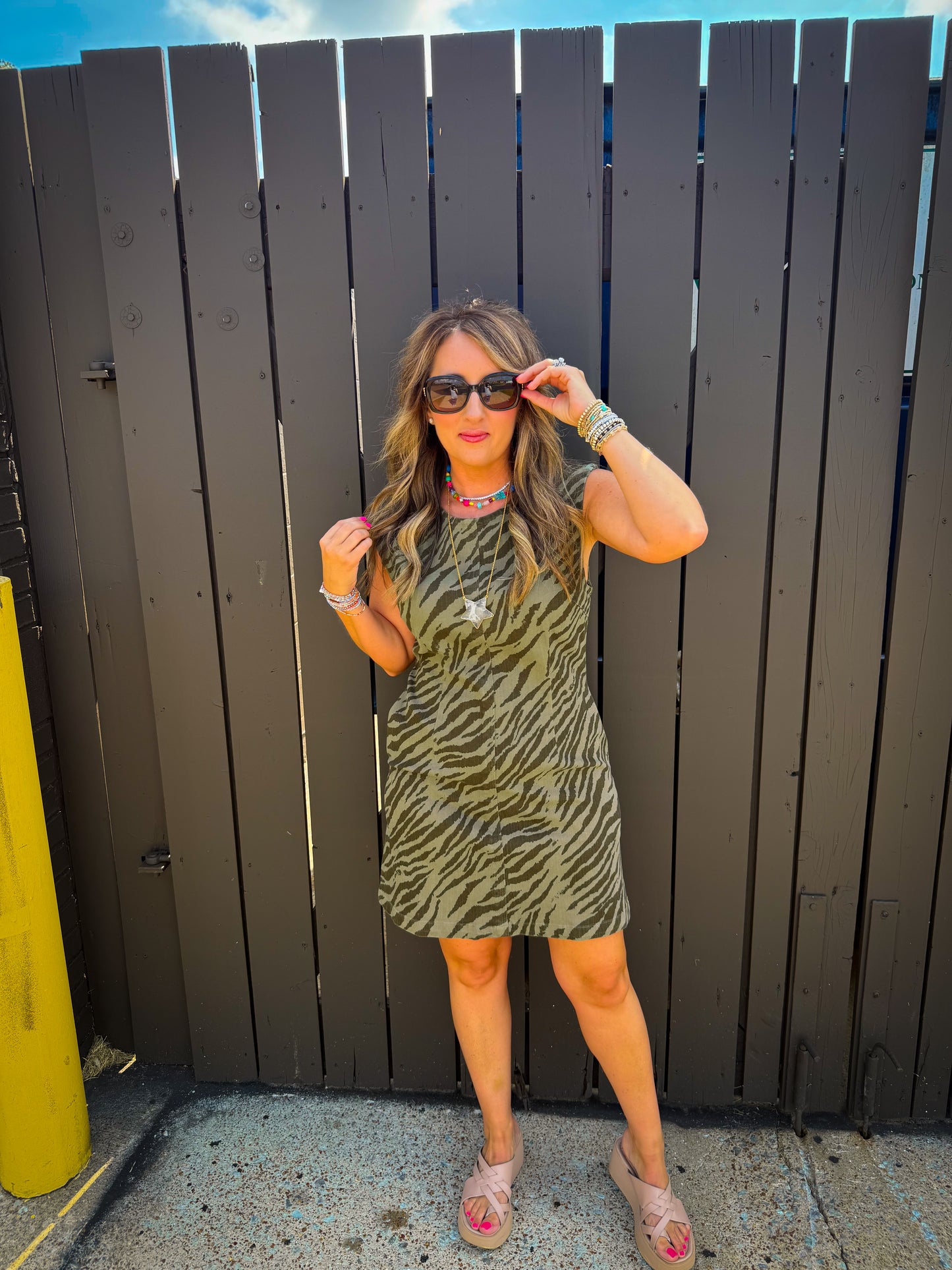 Zindy Olive Zebra Dress