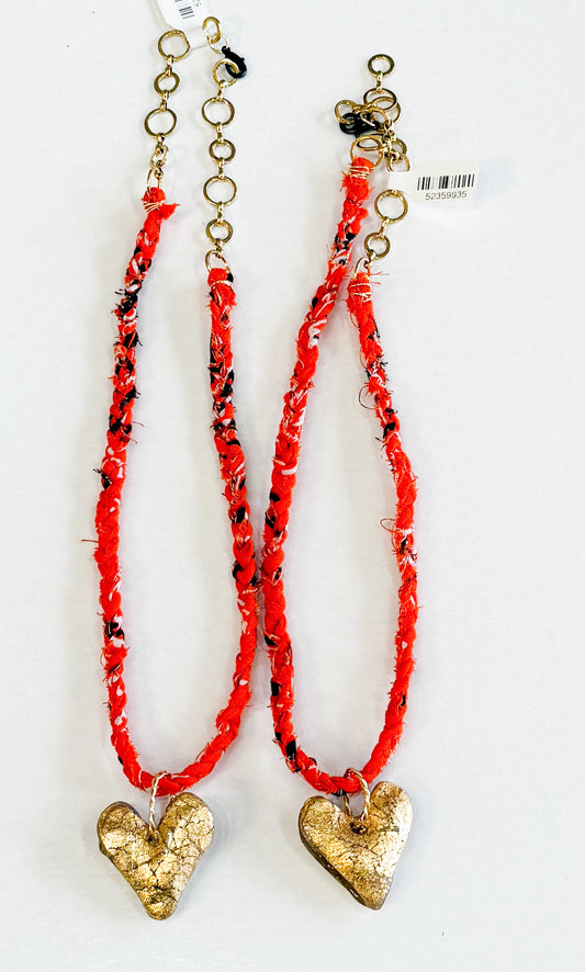 Orange Bandana with Gold Leaf Heart Necklace