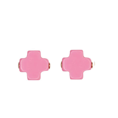 E Newton Signature Cross Stud- Bright Pink