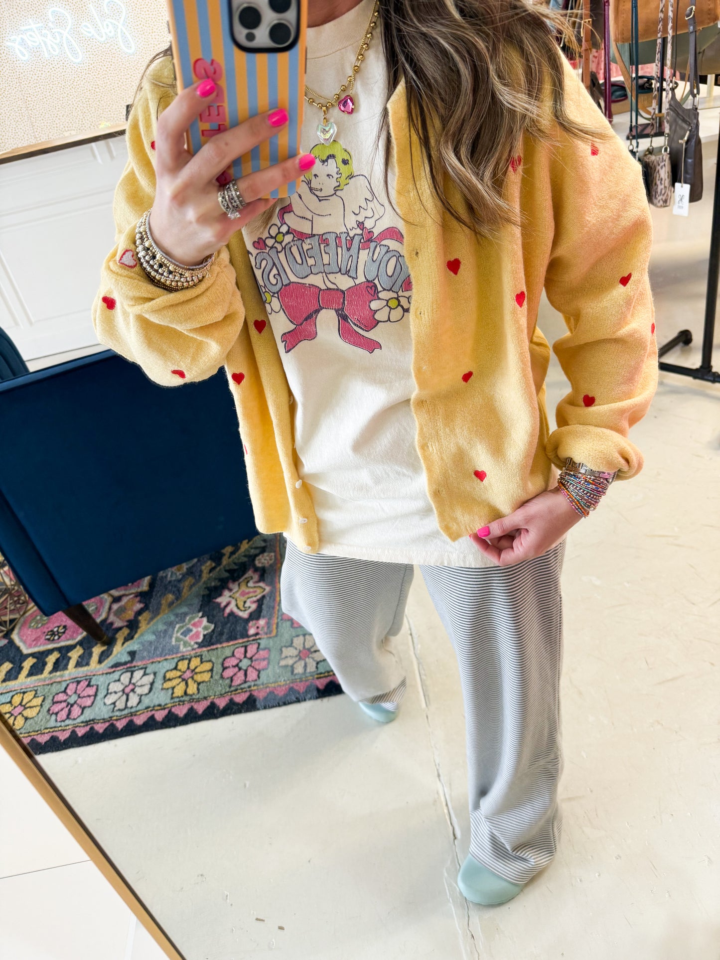 Heart Embroidery Piper Cardigan Honey