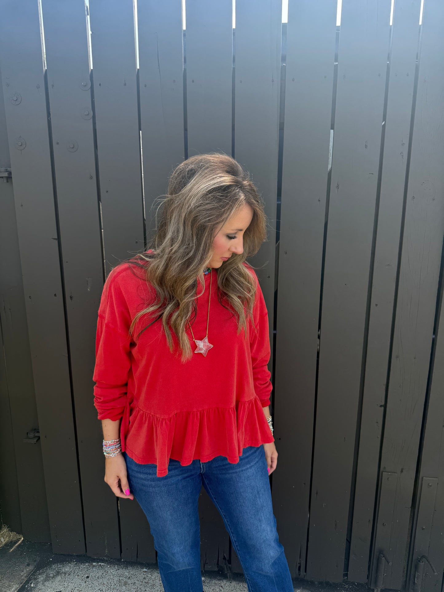 Playful Peplum Red Top