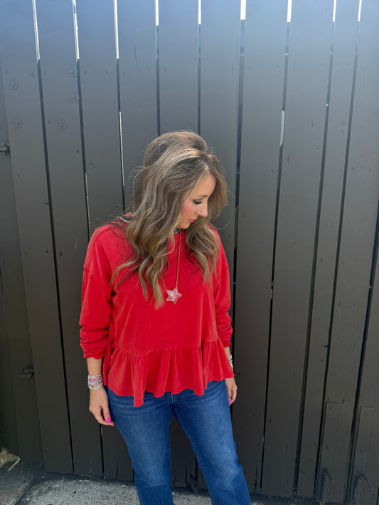 Playful Peplum Red Top