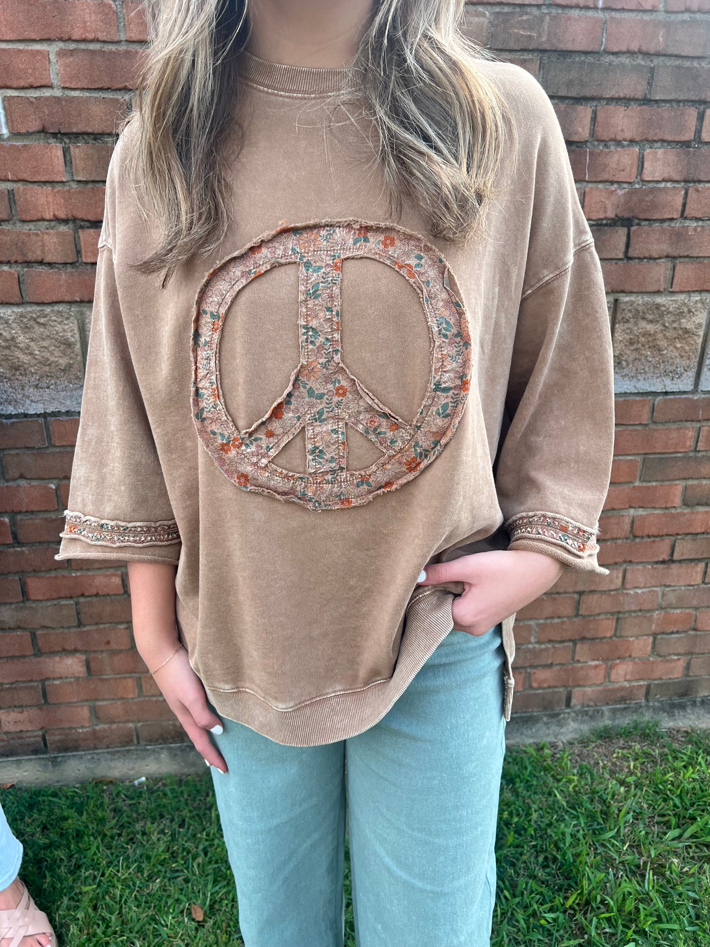 Peace Floral Top Brown