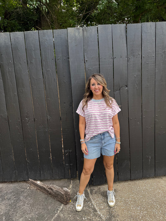 Kitty Stripe Lilac Top